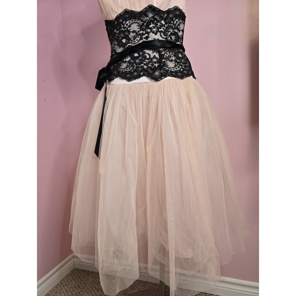Vintage Gunne Sax by Jessica McClintock Strapless Blush Tulle Lace Gown Size 14 - Picture 5 of 16